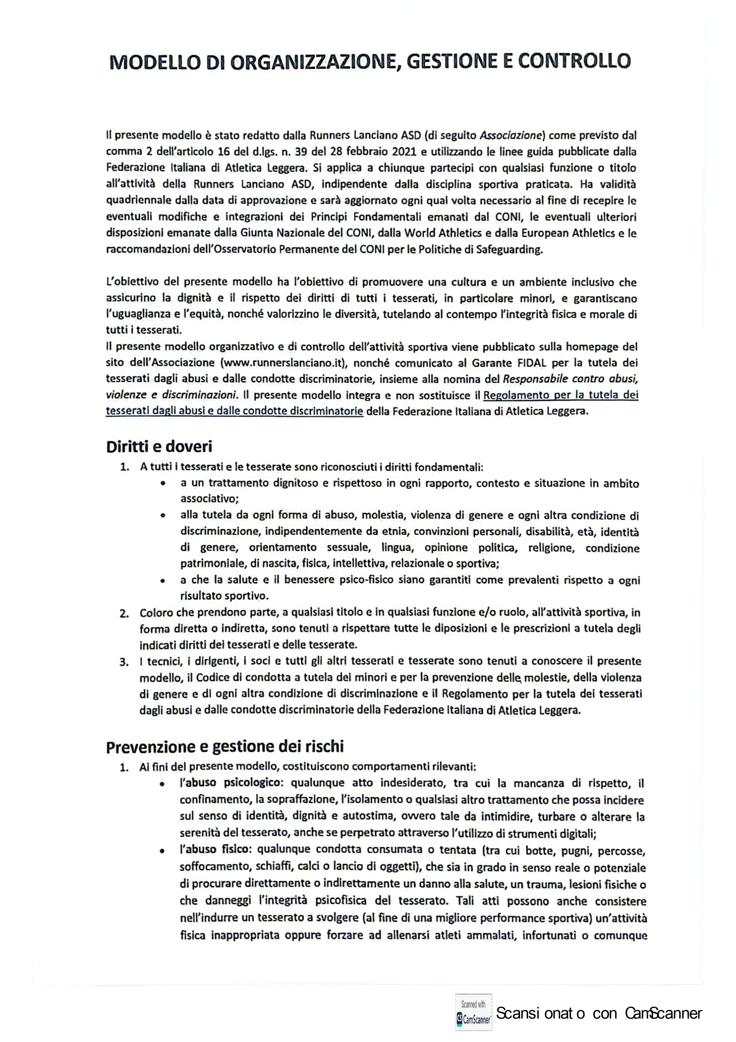 MOG e codice di condotta Runners Lanciano ASD page 0001